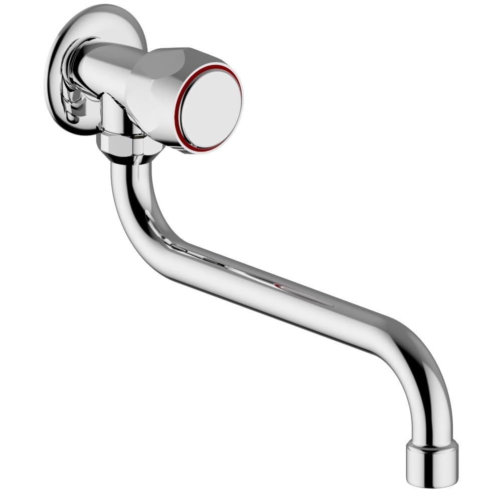 Rubinetto A Muro Inbagno Per Cucina E Lavanderia - Ottone Cromato, Canna A S Da 20cm, Attacco 1/2" - Foto 4