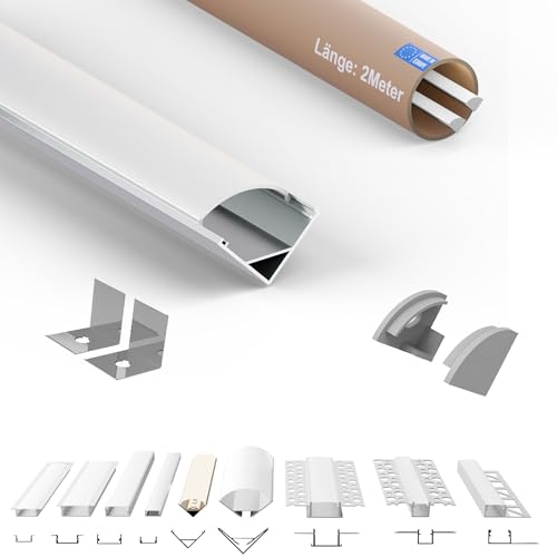 Tivendis LED Hoekprofiel 2m Set 6-Delig Melkachtig - Aluminium Profiel voor LED Strips 10mm ER10 - Indirecte Verlichting Strip Rail
