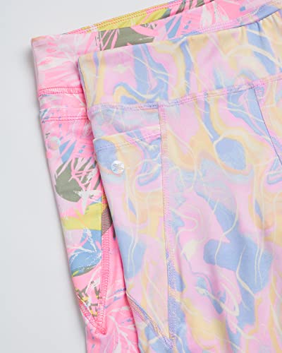 Rbx Girls? Active Set ? Performance Short Sleeve T-Shirt, Capri Yoga Pants Leggings Set (2 Pack), Size 7/8, Cotton Candy/Purple Tulle #TOP3