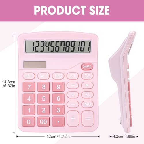 Image of 2 Pack Calculator, Pink Calculators Desktop 12 Digits with Large LCD Display and Sensitive Butto, Solar and Battery Dual Power, Desk Calculator