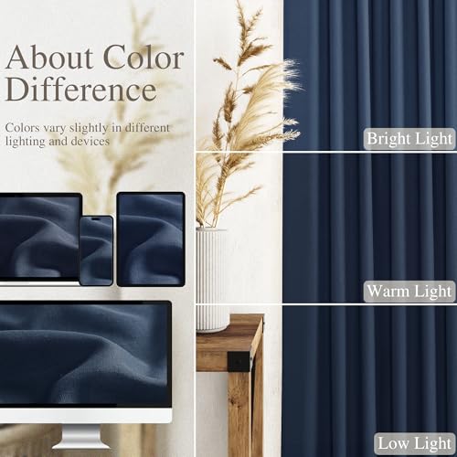 Image of Nanspring Denim Blue Linen Curtains 84 Inch Length 2 Panels Set for Living Room Rod Pocket Back Tab Light Filtering Window Drapes for Bedroom Dining Room Protect Privacy Country Farmhouse Decor 52x84