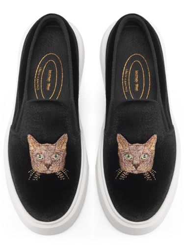 Image of Journey West Women's Fashion Velvet Sneakers with Embroidery Comfortable Slip-On Work Shoes for Women
