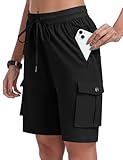 MoFiz Women's Cargo Hiking Shorts Lightweight Sport Workout Running Short Pant Quick Dry Walking Outdoor Shorts Multi Pockets Black L