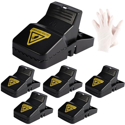 Cleaneaty Rat Traps - 6 x Large Heavy Duty Humane Rat Traps That Kill Instantly Reusable Rodent Control Mouse Traps with 1 Pair of Gloves