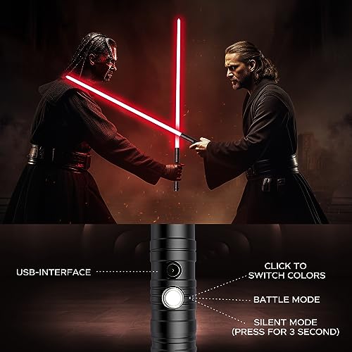 Oueyes Lightsabers Metal Hilt Dueling Light Sabers RGB 14 Color, FX Sound, Doubled Blade, Rechargeab