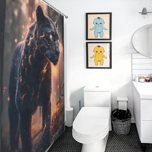 Rideaux de bain panthère tonnerre 90x180 cm déco douche chic - 5