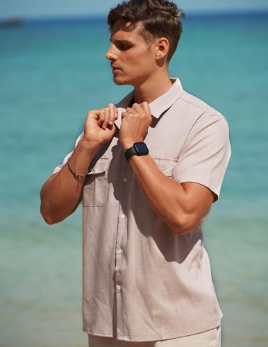 COOFANDY Men's Linen Short Sleeve Button Down Shirt Casual Cuban Collar Summer Beach Shirts Vacation Essentials4