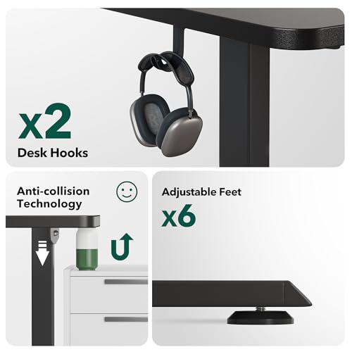 Image of BANTI L-Shaped Standing Desk - 63 x 55 Inch Adjustable Corner Standing Desk with Charging Station - L Shape Sit Stand Table with Memory Controller, Splice Board for Home Office, Black