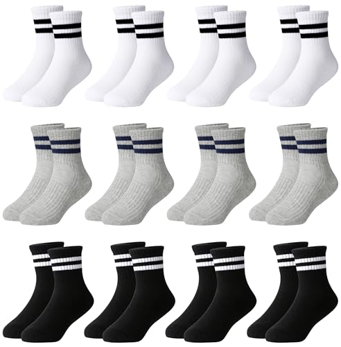 Moitiy 12 Paar Socken Jungen Tennissocken Kinder Kindersocken Jungen Mädchen Sportsocken Unisex Baumwolle Socken 39-42