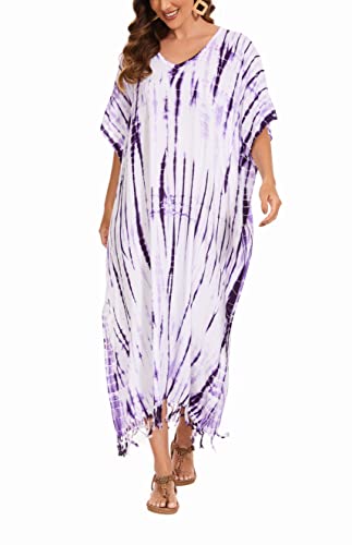 Image of Beautybatik Women Hippie Tie Dye Caftan Kaftan Loungewear Maxi Plus Size Long Dress XL to 4X