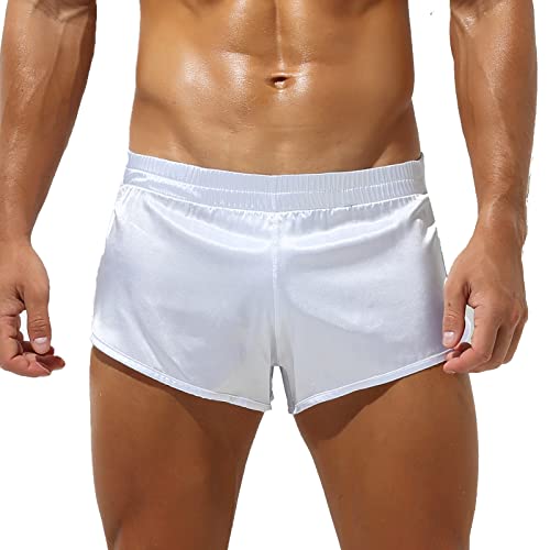 QiaTi Men's Silk Satin Boxer Shorts Men's Athletic Supporters Jockstrap Boxers Underwear Silky Side Split Lounge Shorts - Image 3