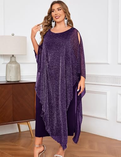 Image of ZOMVA Plus Size Elegant Formal Dress Long Cape Overlay Wedding Guest Formal Cocktail Mother of Bride Outfit