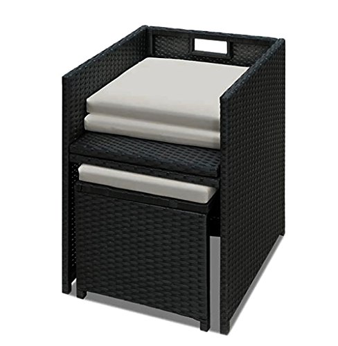 Panana Rattan Garden Furniture Set 10 Seater Dining Table and Padded Chairs Stool Outdoor Patio and Conservatory Black