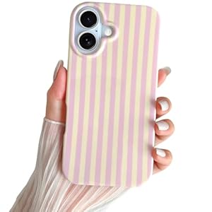 SmoBea voor iPhone 16 Hoesje Schattig Gestreept Telefoonhoesje Zacht TPU Slank Schokbestendig Telefoonhoesje voor Vrouwen Meisjes Mooi en Stijlvol, Roze en Geel