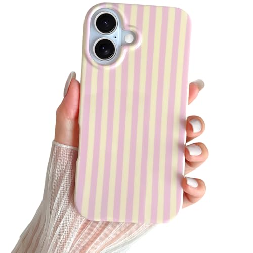 SmoBea Kompatibel mit iPhone 16 Hülle Süßes Striped Handyhülle Weiches TPU Schlanke Stoßfeste Telefonabdeckung für Frauen und Mädchen Schön und Stilvoll Rosa und gelb