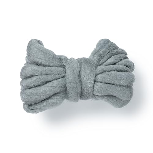 Kondoos Natural Wool roving, 2 OZ. Best Wool for Needle Felting and Wet Felting, handcrafts and DIY Spinning Projects, Wool Felting Supplies. Dyed Colors. (Silver, 2 oz)