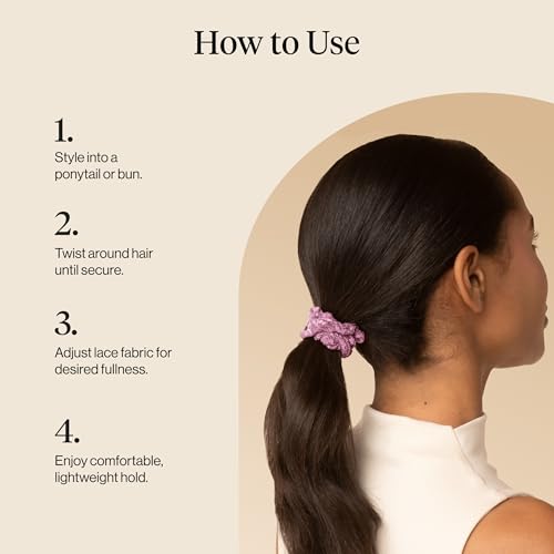 Image of Kitsch Ruched Lace Scrunchies For Women - No Crease, Gentle Hold, Frizz-Free Hair Scrunchies | Soft Lace Hair Accessories for All Hair Types - Cherry Lacquer & Dusty Pink, 5pc Set