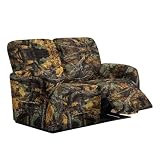 Suobstales Hunting Camo Leaves Print Recliner Sofa Slipcover with Pockets 6-Piece Stretch Recliner Covers Spandex Fabric 2-Seater Reclining Couch Cover with Elastic Bottom