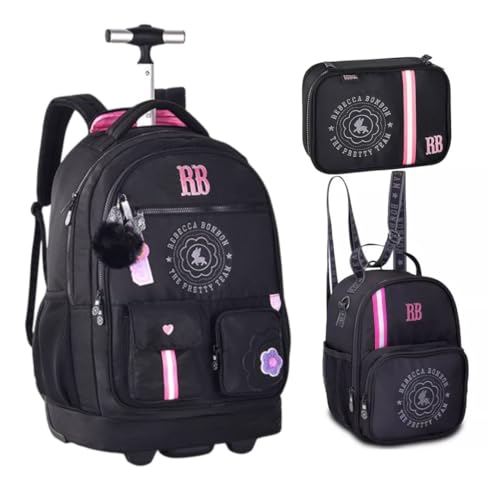 Kit Mochila de Rodinhas Lancheira Térmica e Estojo Box Rebecca Bonbon RB24544 - RB24550 - RB24549 (Preto)