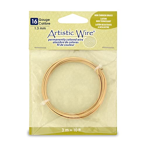 Artistic Wire 16 Gauge / 1.3Mm Tarnish Resistant Brass Craft Wire, Gold Color, 10 Ft / 3.1 M #TOP7