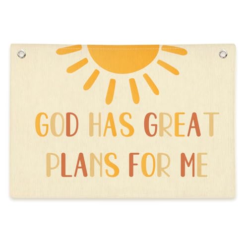 God Has Great Plans for Me Wall Banner, Christelijk Bijbelvers Boho Sunshine Muur Opknoping Banner Vlag Decor voor Klaslokaal Kinderdagverblijf Speelkamer, Linnen Canvas Banners Kinderen Meisjes