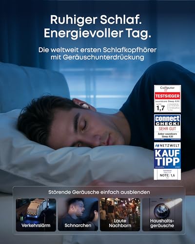 soundcore Sleep A30 von Anker, Schlafkopfhörer, Geräuschmaskierung, Bluetooth-Kopfhörer, adaptives Schnarchmaskierungssystem, Ultra-komfortabel für Seitenschläfer, 45h Akku