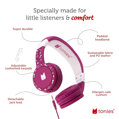 Image of Tonies Foldable Wired Headphones for Kids - Comfortably Designed to fit On-Ear - Works with Toniebox and All 3.5mm Devices - Purple