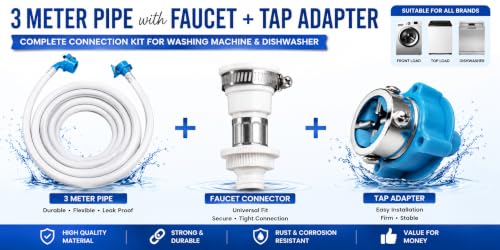 Image of Sanavya 3 Meter + Faucet +Adapter Washing Machine Inlet Washer Hose water pipe for Top & Front Load Fully Automatic (Top /Front Load Fully Automatic 3 Meter + Faucet +Adapter)