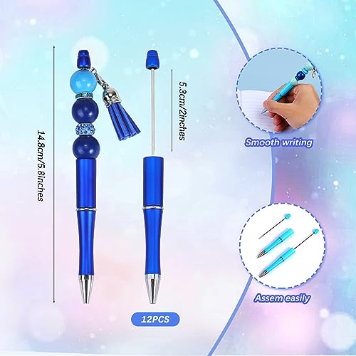 Wewaysmile 12 Set Plastic DIY Bead Pens Wood Crystal Spacer Ballpoint Pen Set for Women Gifts School Office Supplies (Blue) - Image 3