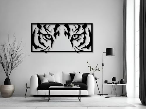 Vailla Tableau Decoration Murale 3D Deco Murale Salon Salle de Bain Chambre Cadre Décoration Chambre Triptyque Mural Bois (Yeux de tigre)