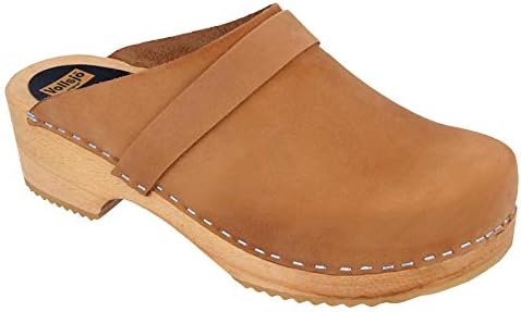 Vollsjö Women Clogs Made of Wood and Leather/Suede, Slippers Wooden Shoes for Ladies, Comfortable House Footwear Wooden Mules, Casual Shoes, Home Slippers, Made in The EU, 9, Suede - Light Brown