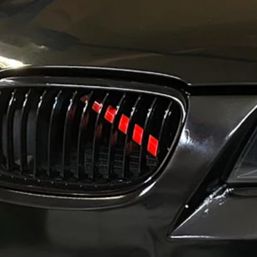 Image of Bevinsee V Cover Braces Kidney Bars Compatible with E90 E91 E92 E93 | 320i 323i 325i 328i 330i 335d 335i 335is 335xi 2006-2013 Aluminum Front Grille Inserts Brace Wrap Stripes Covers, Red