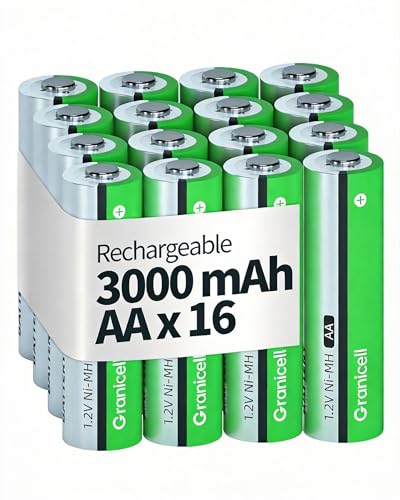 Granicell AA Rechargeable Batteries｜Durable AA Rechargeable Battery｜3000 mAh High Capacity 1300 Cycle,1.2V NiMH Low Self Discharge AA Battery,12 Pack