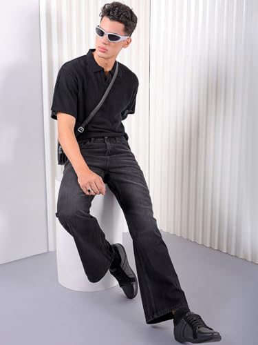 Image of The Indian Garage Co Men Bootcut Loose Fit Solid Mid-Rise Jeans
