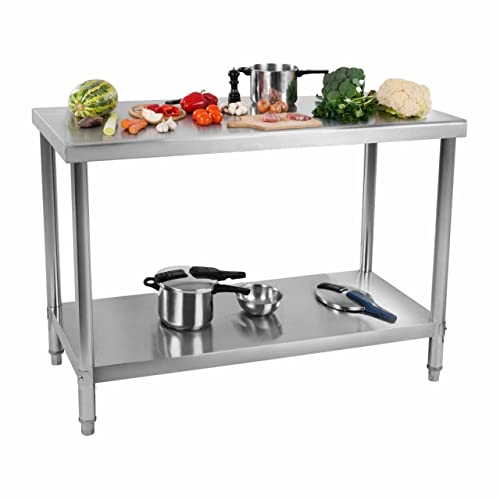 Royal Catering RCAT-100/60 Mesa de Trabajo Acero Inoxidable (100 x 60 x 85 cm, Dos superficies, Pies regulables, Capacidad de carga: 90 kg) Cover