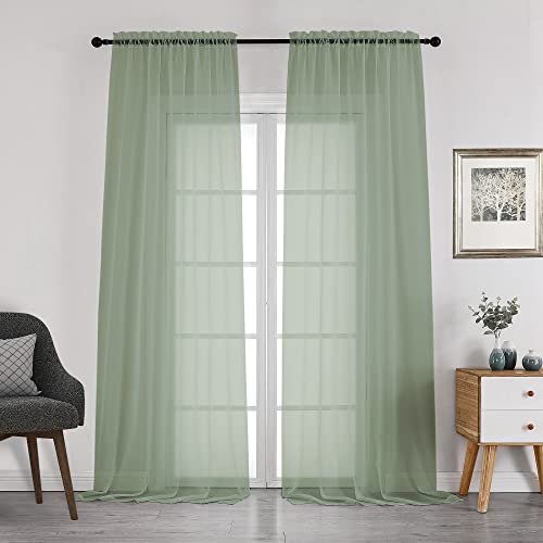 Image of Chyhomenyc Sage Green Sheer Curtains 108 Inches Long - Light Filtering Voile Extra Long Panel Drapes for Floor to Ceiling Window, Elegant Soft Living Room Curtains, Each 42Wx108L Inch, 9FT, 2 Panels