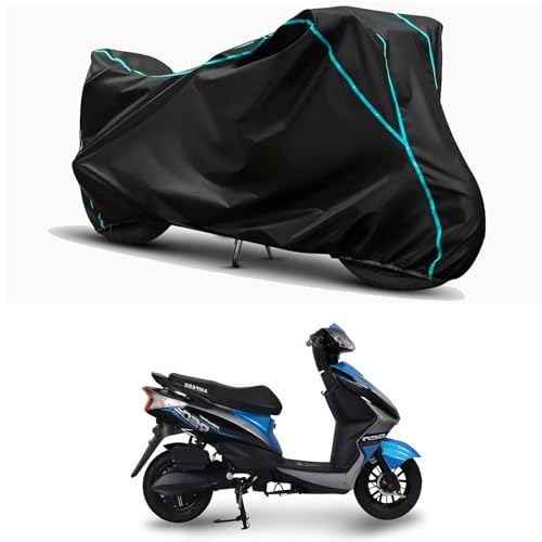 Image of Waterproof Bike Body Cover Compatible for | Ampere REO STD | Taffeta Fabric, Sky Piping Design, Bottom Elastic Fit | Dustproof, Sun UV & Rain Protection for All Weather.