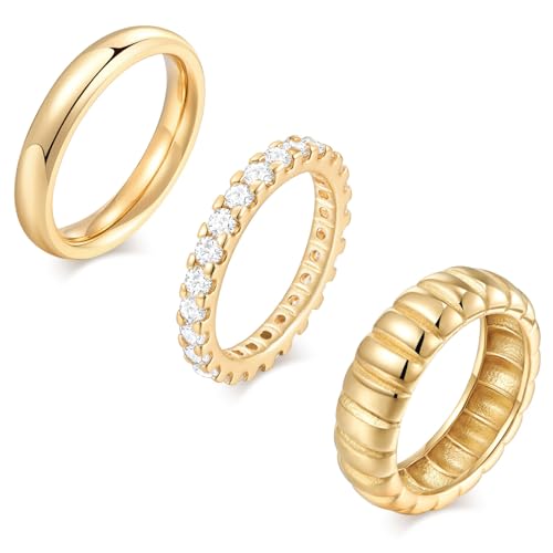 KSF Stackable Gold Rings for Women - 14K Gold Plated Rings Set, Non Tarnish Dainty Cubic Zirconia Stack Rings for Women Trendy Jewelry Gift for Her