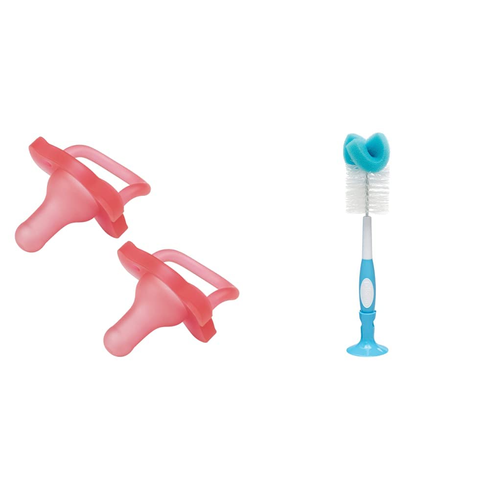 Dr. Brown’s HappyPaci™ 100 Percent Silicone Soother, 2 Pack, Color May Vary & Bottle and Teat Brush, Blue
