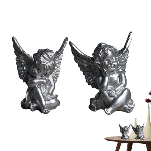 Statua d'angelo, piccole figure d'angelo, 2 piccole figure d'angelo, artigianato in resina, scultura d'angelo, adorabili piccole figure di fate, statue e statuette d'angelo, ornamento da scrivania per