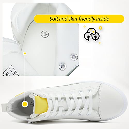 Zgr High Top Sneakers For Women Lace Up Leather Fashion Sneakers Ankle Boots With Zipper(White Us11) #TOP4