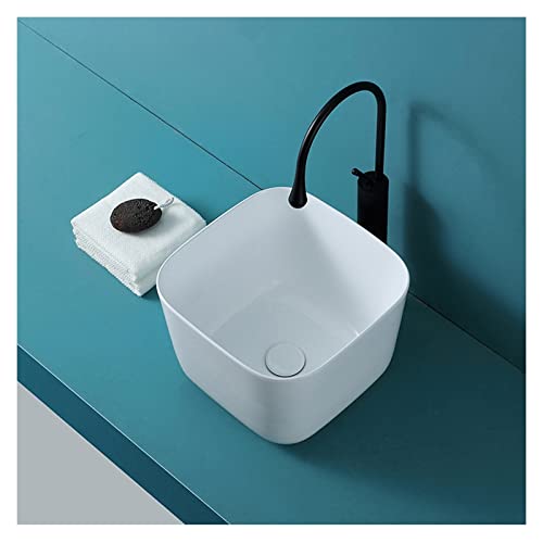 NIXCON Lavabo de baño cuadrado de 14 x 14 pulgadas, diseño de lavabo profundo, fregadero de cerámica blanca, fregadero sobre encimera, fregadero de baño