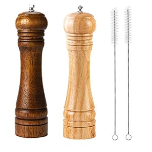 BINHAI Houten Peper Mill Set Zout Pepper Grinder Kit Handmolens Solide met Sterke Verstelbare Keramische Grinders 2 Stuk…