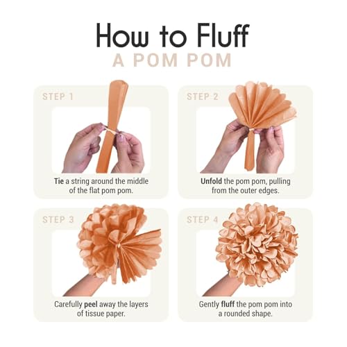 Image of EPIQUEONE 20 Pieces Blush Pink, Dusty Rose, Mauve, Cream Tissue Paper Pom Poms - Ceiling and Party Decorations - Backdrop Flowers (White, Ivory, Peach, Champagne)