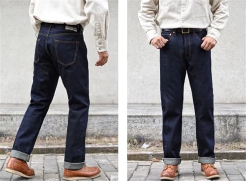 Men’S Vintage Slim Fit Sanforized Selvedge Denim Full Length Jeans Button Fly Midweight Daily Wear Pants4