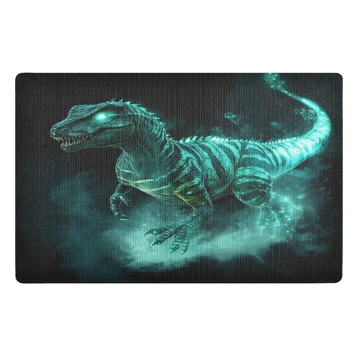 Groene Dinosaurus Fire CoolWasbare Matten, 32 x 20 inch, antislip rubber, absorberend voor entree, woonkamer, balkon, keuken