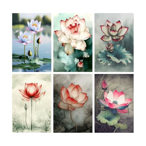 Image of SiddArtify Lotus Flower Wall Art Poster Print Set - Botanical Prints for Living Room Bedroom Office Decor - 8x12 Sticker Pack of 6