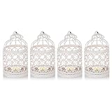 4 Pcs Tealight Candle Holder Round Birdcages Metal Wall Hanging Bird Cage for Small Birds Wedding Party Indoor Outdoor Decoration, White