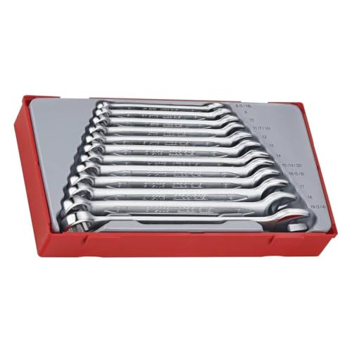 Teng Tools 12 Piece 12 Point Metric Combination Wrench Set (8MM-19MM) - TT1236, Red, 1 - pack