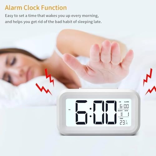 Image of Digital Alarm Clock Table Clock for Students, Home, Office with Automatic Sensor, Date &Amp; Temperature